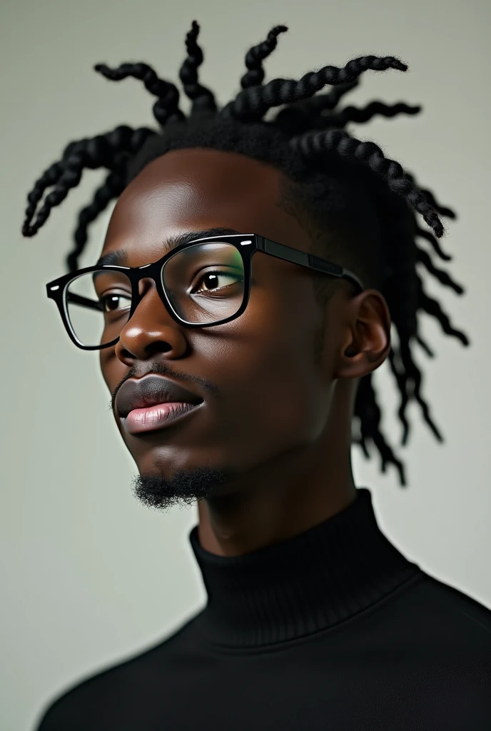 generate 22 year old black man, thin face, square glasses and nagô braids
