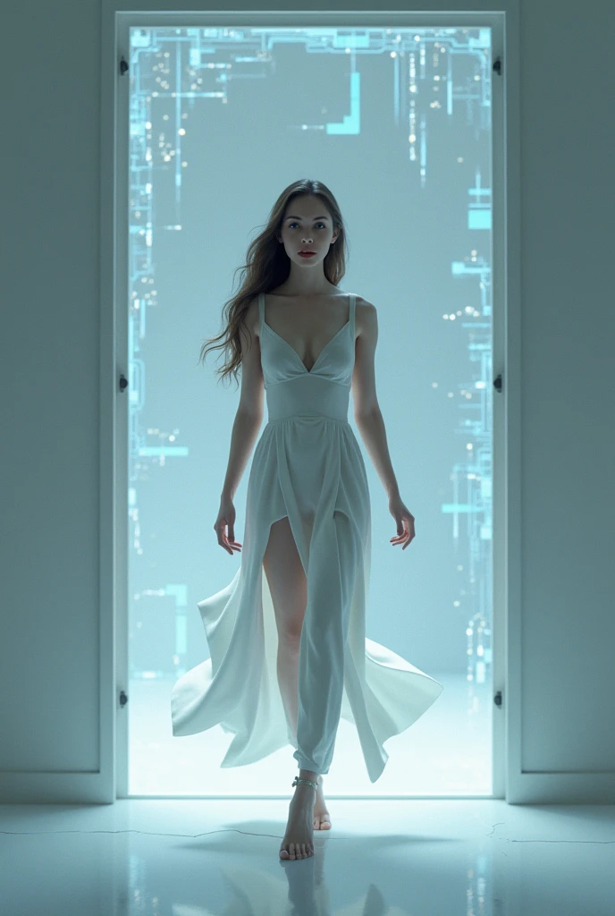 Imagem de uma mulher saindo da tela do computador