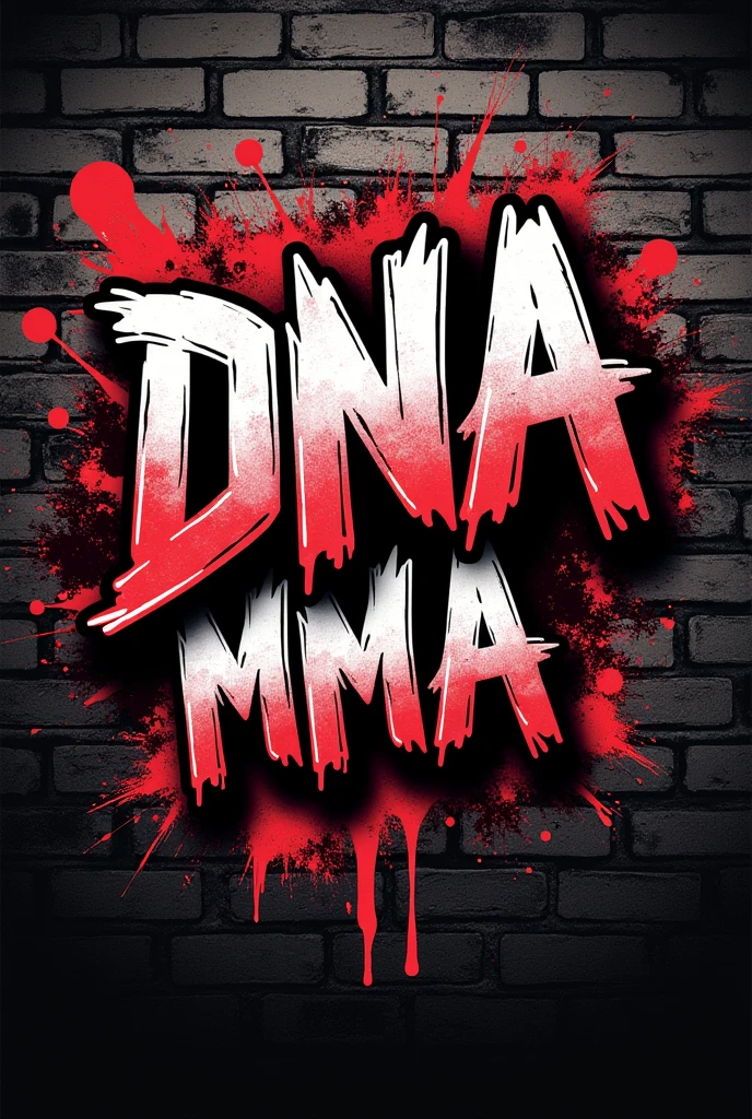 Create a mockup of a t-shirt with written on the chest DNA MMA in graffiti with bricks background 