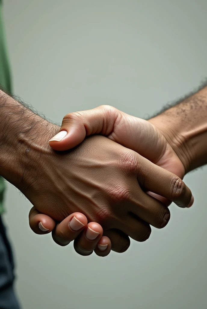 hand shaking another hand, that the first hand has an environmental effect and the other has a labor work effect I need more that it only has five fingers That is perfect but that the other hand has some labor work