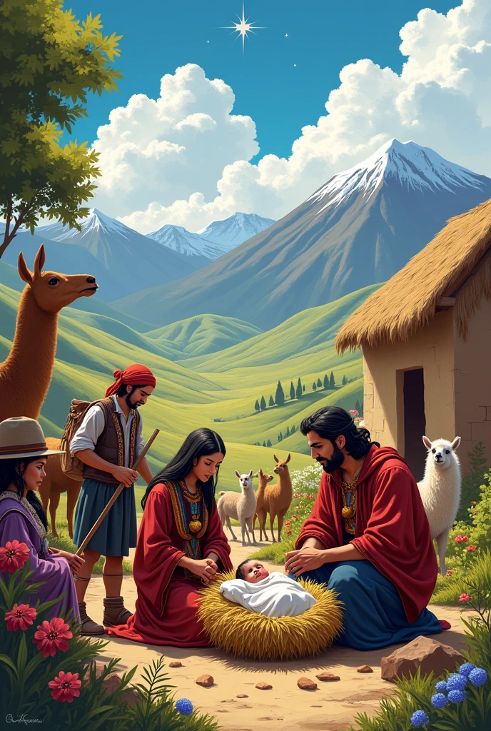 illustration of Andean nativity in Christmas can