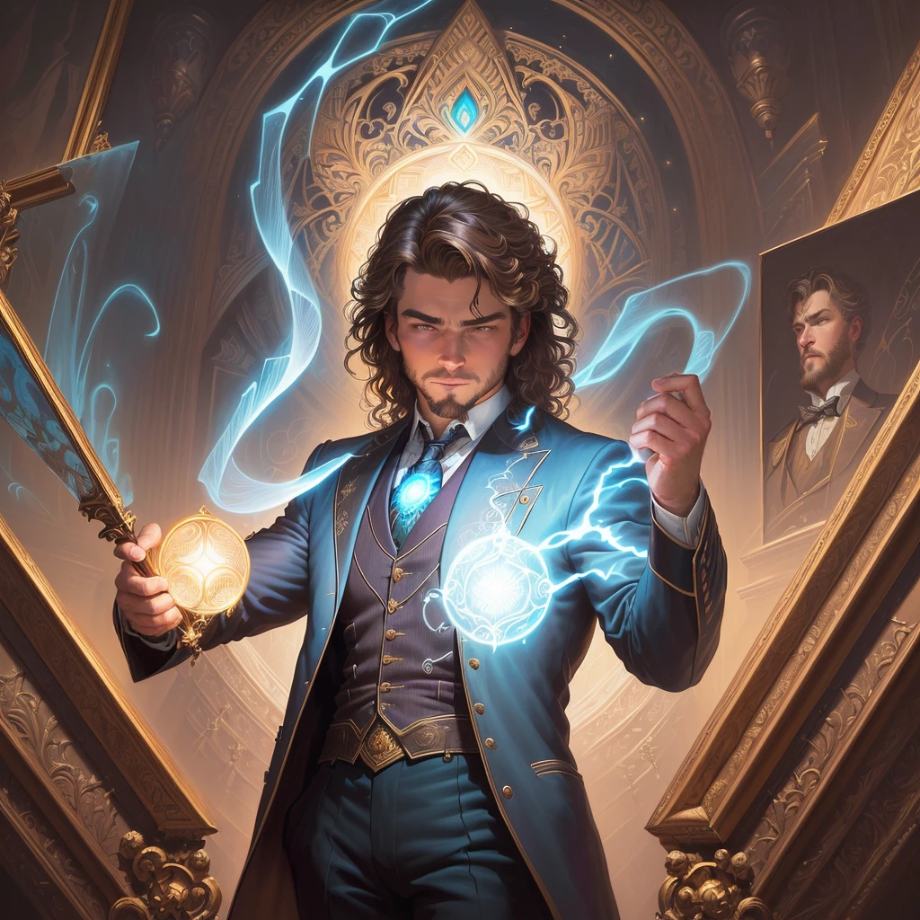 a close-up of a painting of a man holding a light, estilo and mumford e alex gray, The Bosco and Dan Mumford, por Justin Gerard, Alex Gray e Tim Hildebrandt, Anton Fadeev e Mumford, Virgil Finlaytim Hildebrandt, by Jason Benjamin, Cyril Rolando e M.W Kaluta