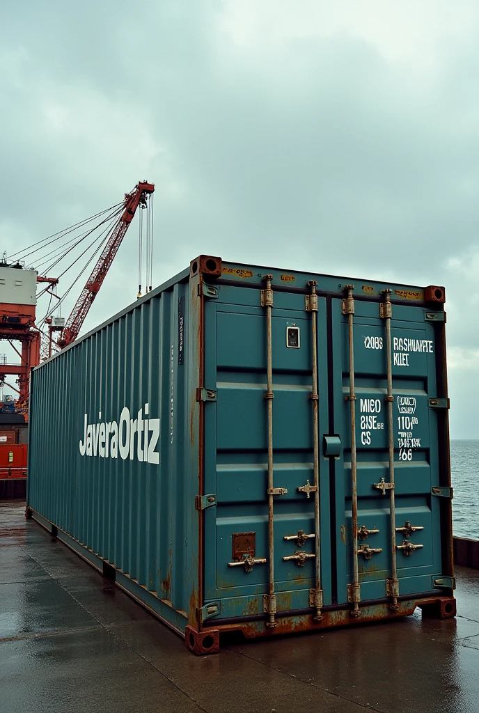 un container maritimo que tenga diga Javiera ortiz, en el costado