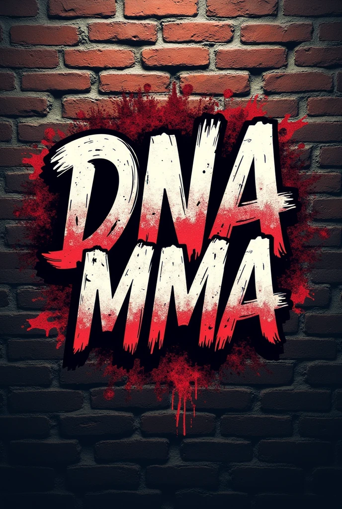 Create a mockup of a t-shirt with written on the chest DNA MMA in graffiti with bricks background 