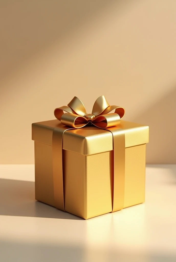 3 inch frosted gold square box with a gold satin ribbon bow