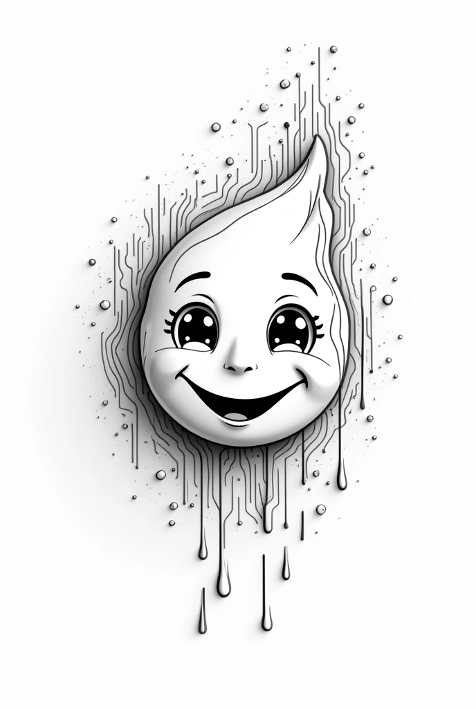 I want you to generate a simple happy face melting into black and white linear design