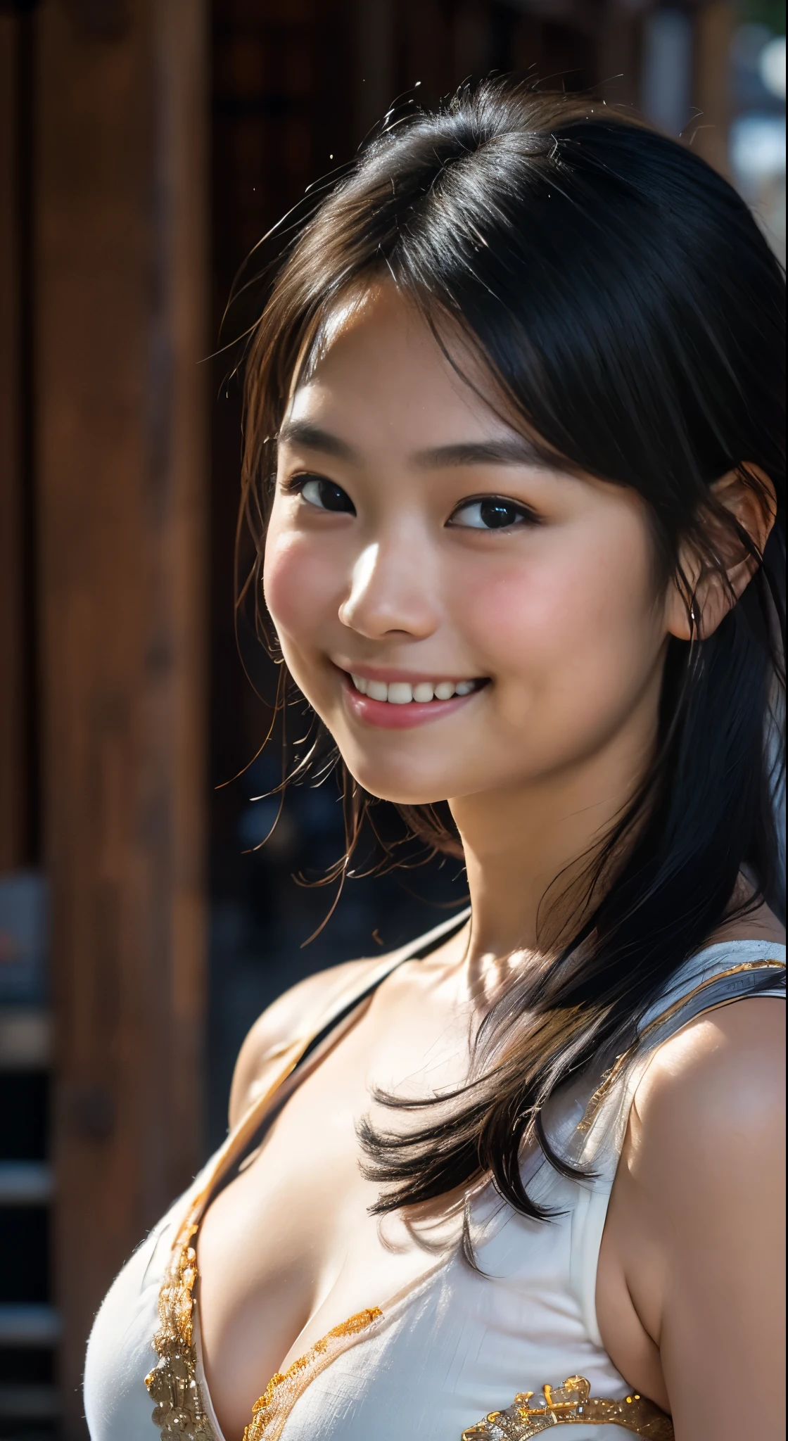 (8k、Raw photography、Highest quality、masterpiece:1.2),(Black Hair、Dark Eyes:1.9),(Thai women:1.7)、View your audience,Front view,Dark Skin,(:1.4)、(Tight waist:1.6)、(Clothes that accentuate the shape of the breasts:1.4)、(Big Breasts :1.6)、Slim figure、Ultra-high resolution,beautiful,beautiful fece,(One person、No background:1.9),whole bodyボディー,(reality的:1.37)、Photon Mapping,reality、(Baby-faced and cute: 1.4)、(Cute Smile: 1.8)、(Round face: 1.8)、Radio City、Physically Based Rendering、Depth of field rally background、photograph, (:1.8),(:1.6),whole body、Great quality