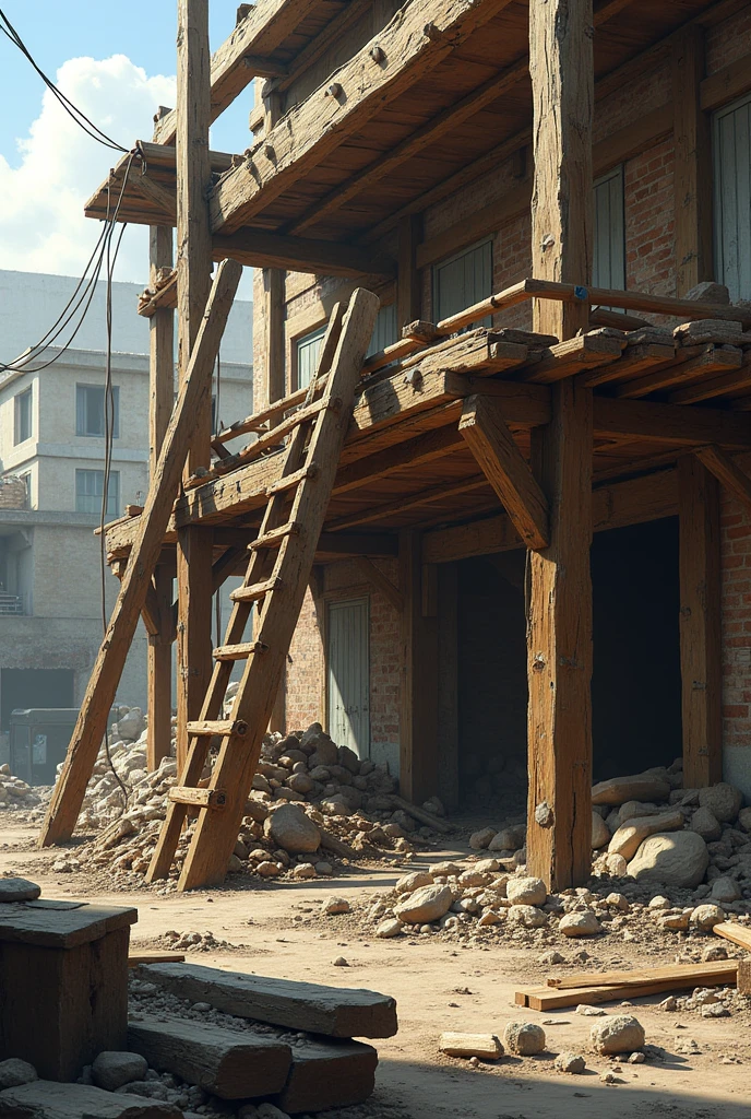  scaffolding made of improvised planks
