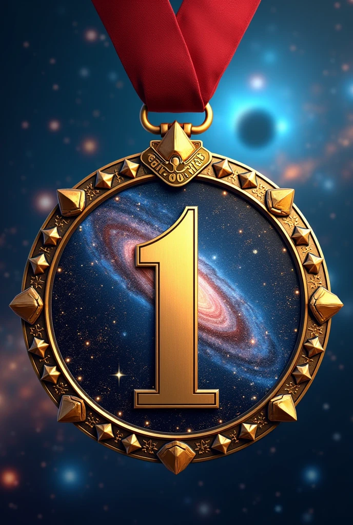Create an image that is a medal for my boyfriend that says he is the best in the world for me and number 1, with design referring to the universe, The Galaxy, stars