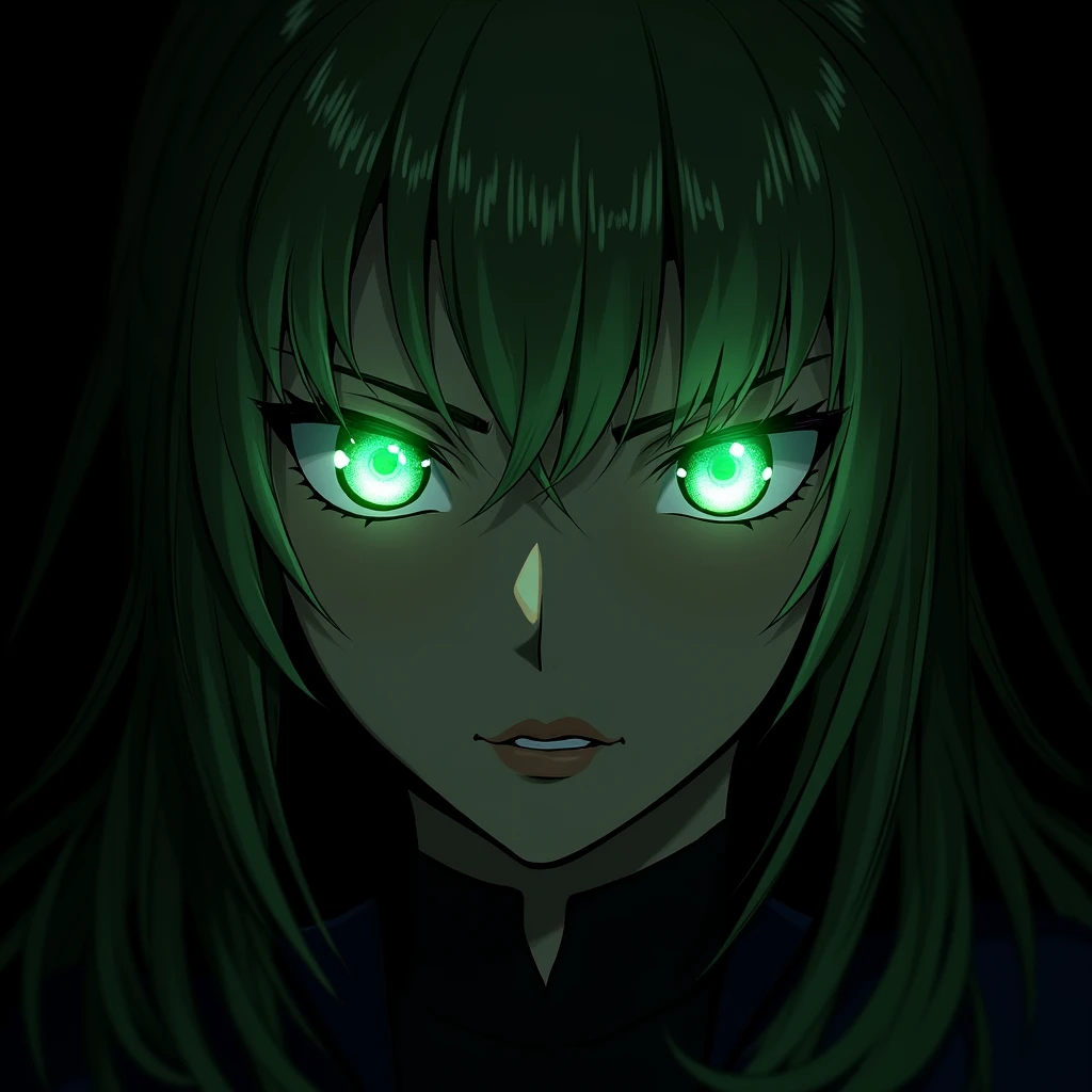 Saber's face image from Fate. Eyes sparkling with aura. Black background.