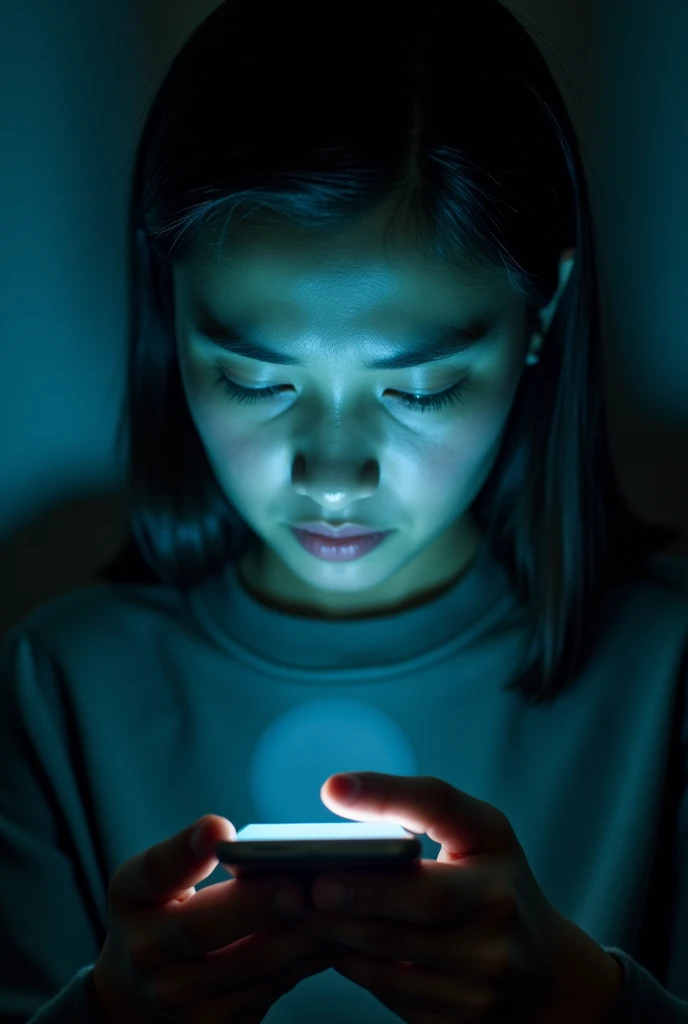 A person receiving visible radiation from his mobile phone