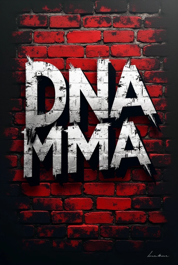 Create a mockup of a t-shirt with written on the chest DNA MMA in graffiti with bricks background on the t-shirts front