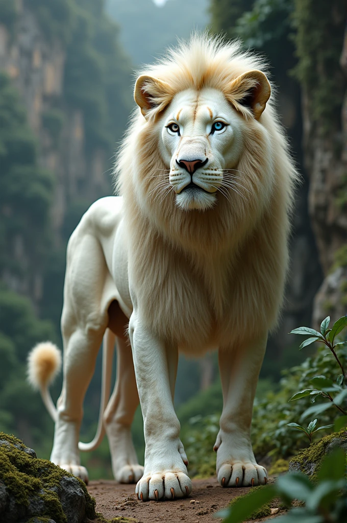 Half albino lion