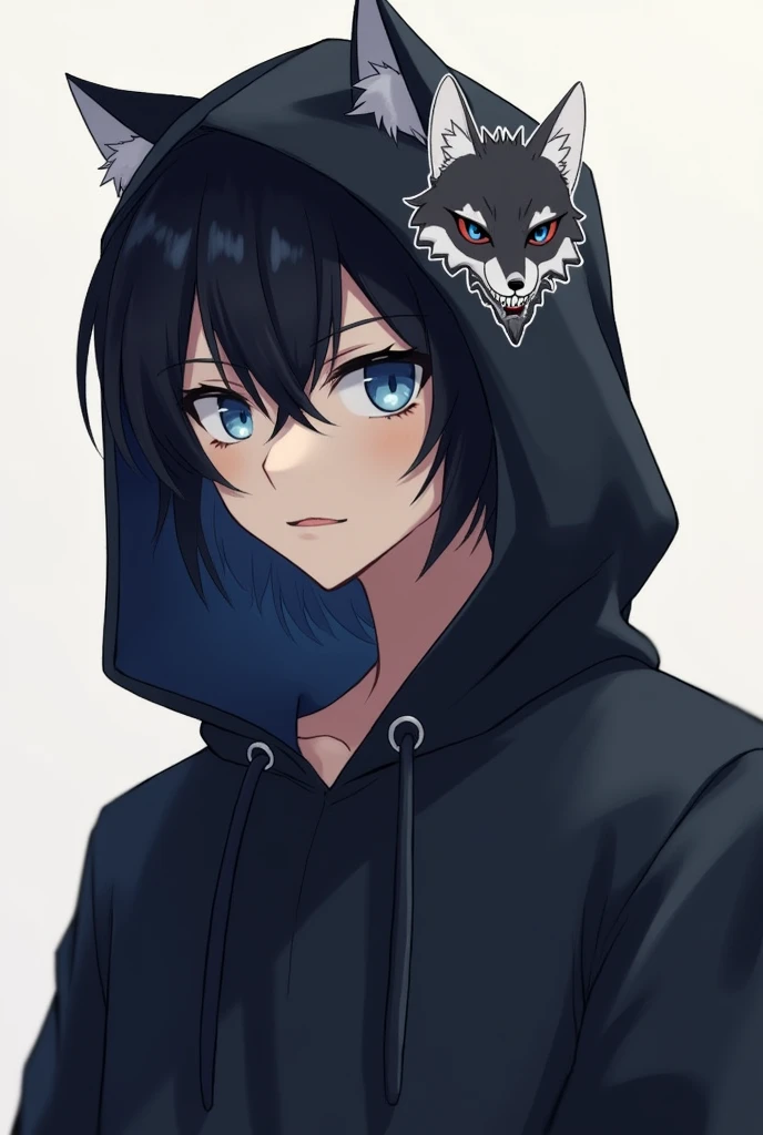  Could you design a male anime style character with the name Shadow FOX? I would like the character to wear a hooded sweatshirt with a fox design on it.. The fox in the hood should have black fur, with white mouth and blue eyes. besides, The character should have medium-dark hair and a medium-brown complexion.. make the fox go right on the hooded pony&#39;s hat