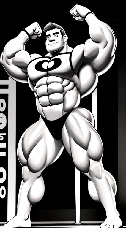figures for a cartoon in a bodybuilding book, each performing a different exercise in black and white colors