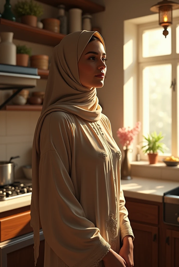 Beutiful, muslim women , in kitchen