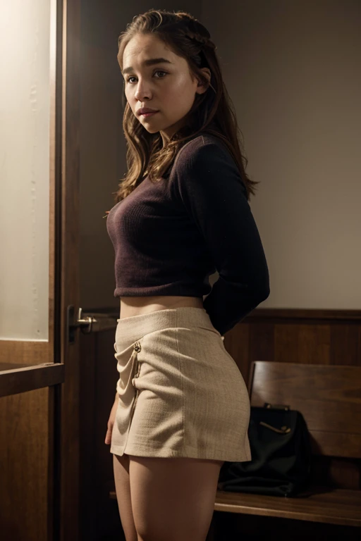 Emilia Clarke in a very tight short skirt
