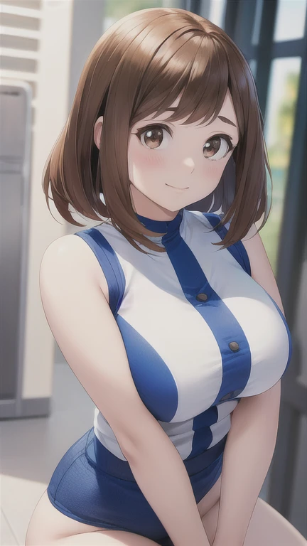 ochako uraraka,1girl,big breasts,highly detailed,extremely detailed,realistic,photorealistic,photo-realistic,8k,high resolution,masterpiece,(best quality,4k,8k,highres,masterpiece:1.2),ultra-detailed,(realistic,photorealistic,photo-realistic:1.37),anime,my hero academia,original anime costume,extremely detailed