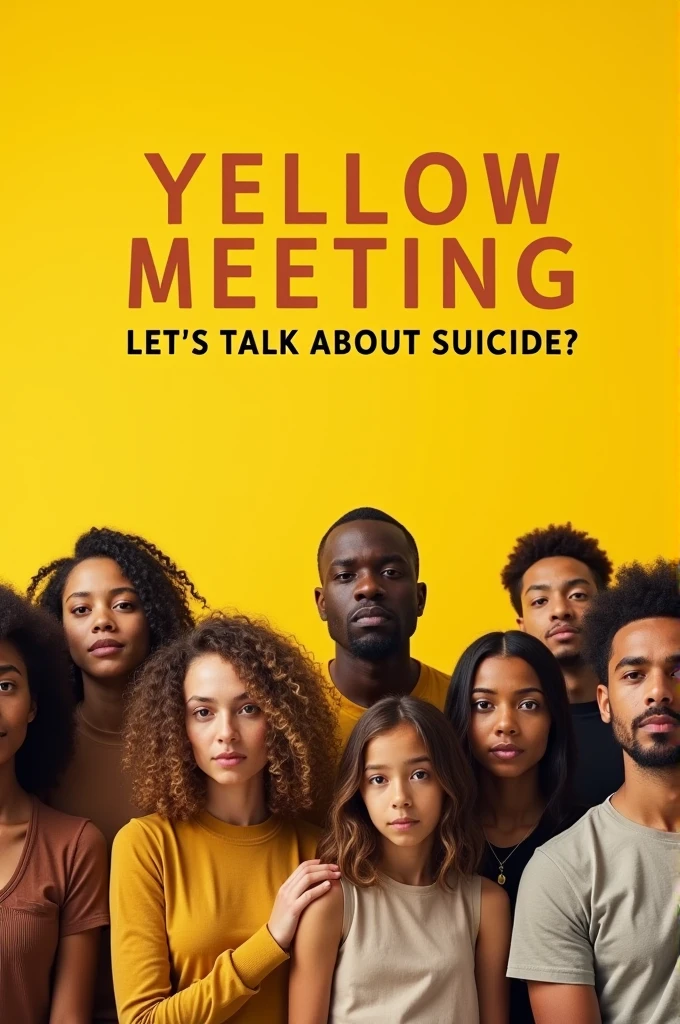 Information poster, yellow september, testi "yellow meeting let&#39;s talk about suicide?"