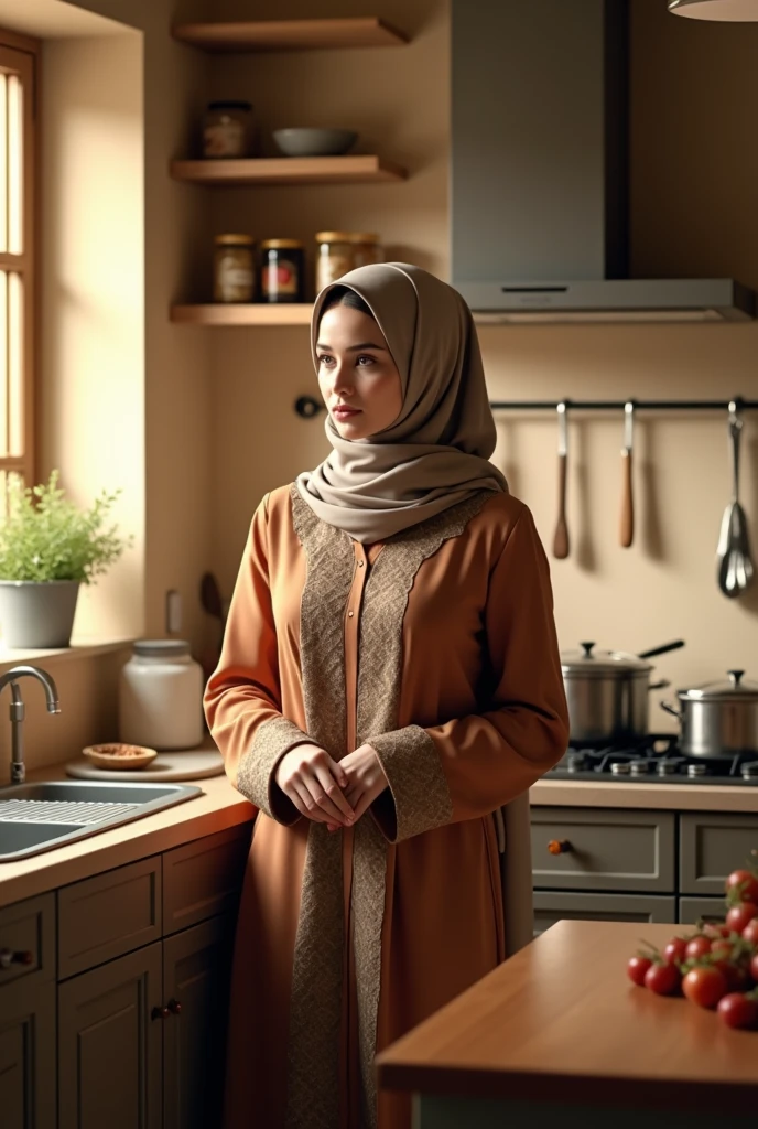 Beutiful, muslim women , in kitchen