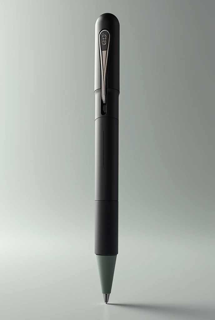 Create a sophisticated design for a multifunctional Pilot pen. The marker must have two tips with different colors, rotation activated, without a lid, and an integrated laser light. The design should be stylish and emphasize the eco-friendly aspect with recycled materials and water-based paint.

