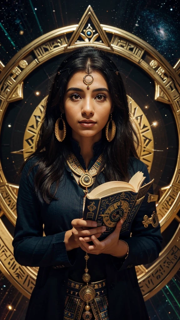 A cover image for a YouTube video with a detailed and artistic scene featuring diverse people reading books, surrounded by spiritual and cosmic symbols. In the center of the image, modify the central glowing element to resemble the Eye of Horus, a powerful ancient Egyptian symbol. The Eye of Horus should be radiant and mystical, blending naturally with the surrounding symbols and colors, creating a focal point that symbolizes wisdom, protection, and spiritual insight.