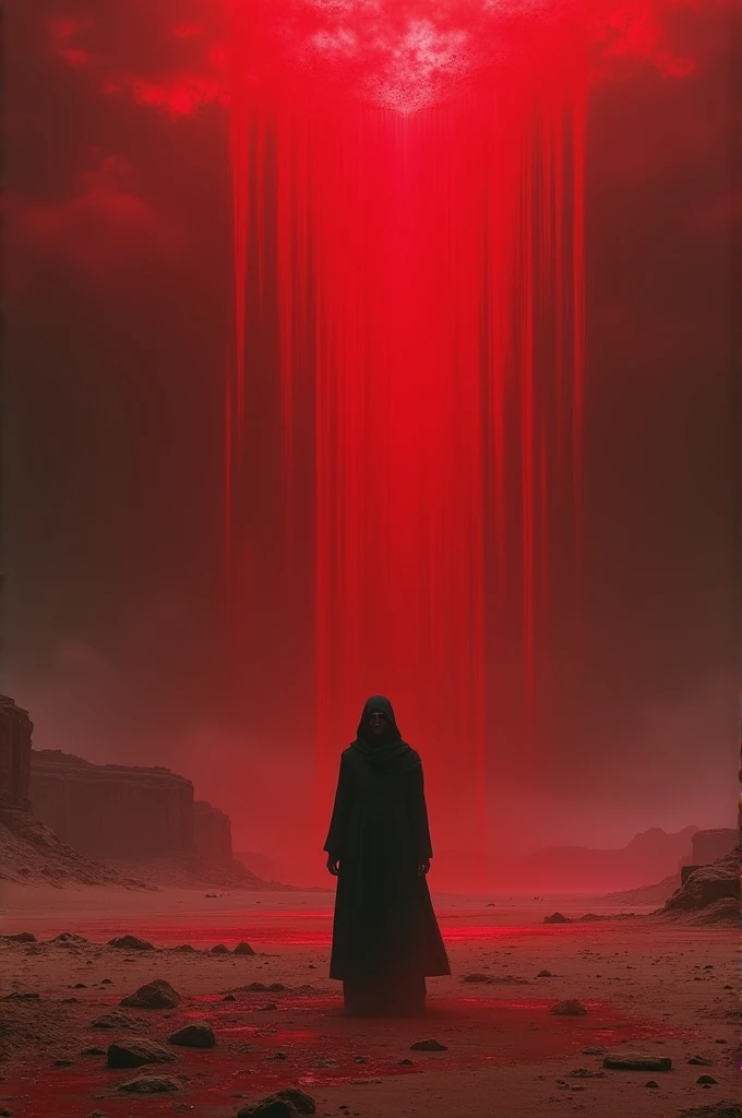 Desert, mysterious, blood raining, realistic,