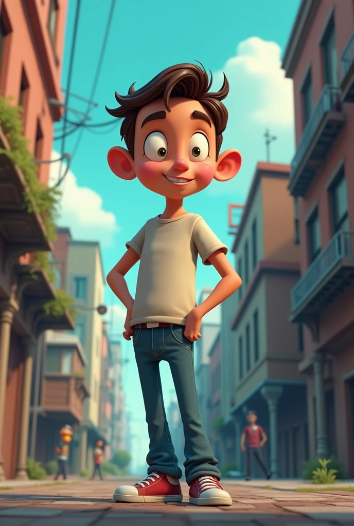 Thief 1: Tall and Slim Body Type: Tall and slimFace Shape: Long FaceFacial Features:Small eyesNormal nose Clothes: He was wearing a t-shirt and jeans
(animated cartoon) 