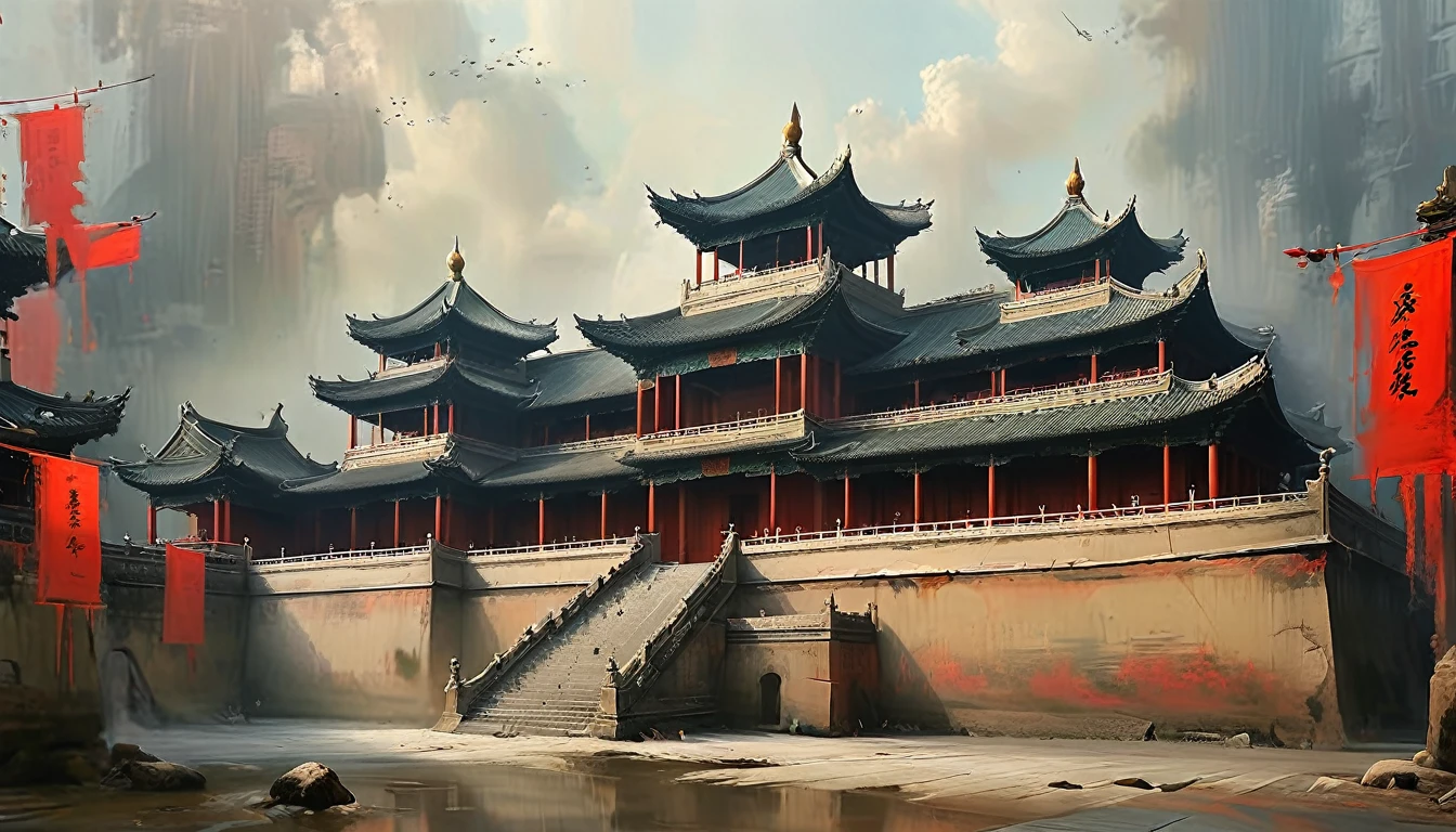 there is a room existith a bed and a couch in it, artexistork in the style of z.exist. arrive, Beautiful rendering of the Tang Dynasty, Chinese Palace, 受arrive王毅的启发, Pagoda Figures, Chinese, 受arrive董源的启发, Tang Dynasty Palace, Inspired by Emperor Xuande, Depicting the background of the temple, Palace Background, Ancient Chinese Art Style
