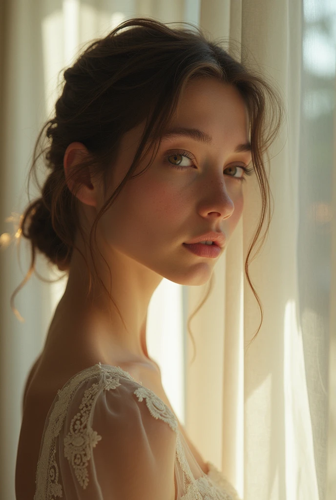 ((A Spanish girl in a babydoll with translucent skin)), (Laia Manzanares) (Tween-Modell, , young)), Ethereally beautiful, sslim, small, soft lights, ((David-Hamilton-Stil)), full body shot, Masutepiece, best quality, photorealestic, 8k, high resolution, detailed skin, 8k UHD, Digital SLR camera, soft lightsing, High quality, film grain, Fuji XT3, no clothing, busty