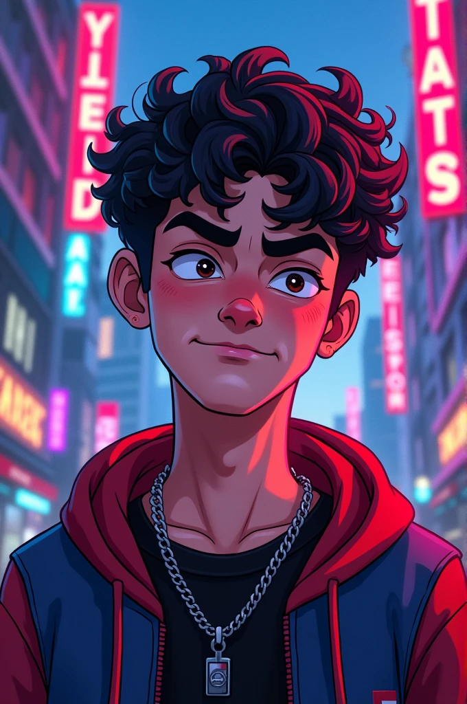 Crie uma capa de trap Cartoon, of a white man with short curly hair
