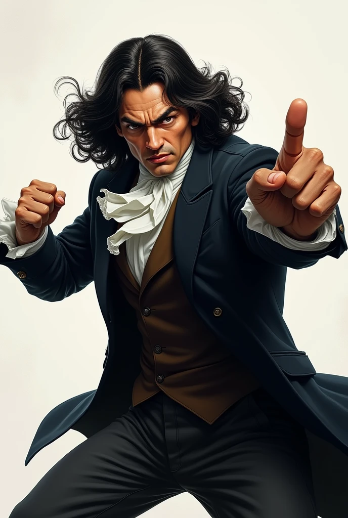 faça rené descartes em posição de luta, virado para o lado esquerdo