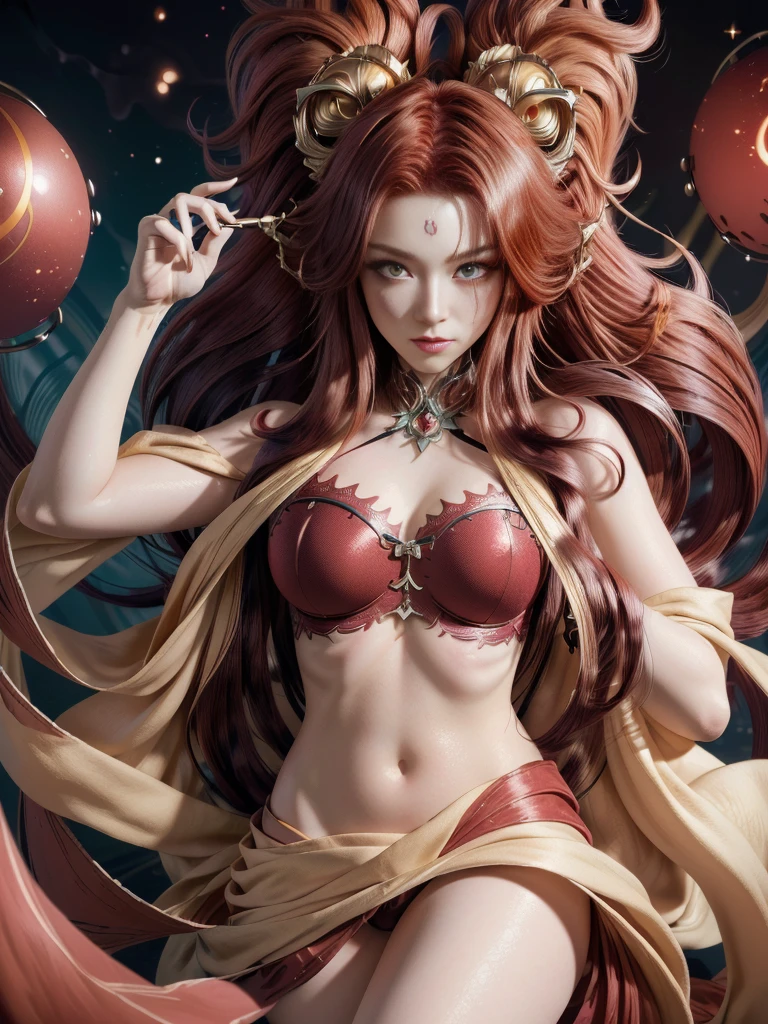 masterpiece, Best Quality, (Extremely detailed CG unity 8k wallpaper), Red hair (Best Quality), (best illustration), (best shadow), absurdities, Realistic lighting, (Abyss), beautiful detailed glitter, arte de PeterMohrBacher, ((((deep crimson hair))))