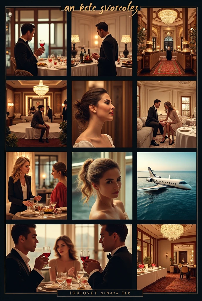Create a poster with 10 images showing a luxurious lifestyle