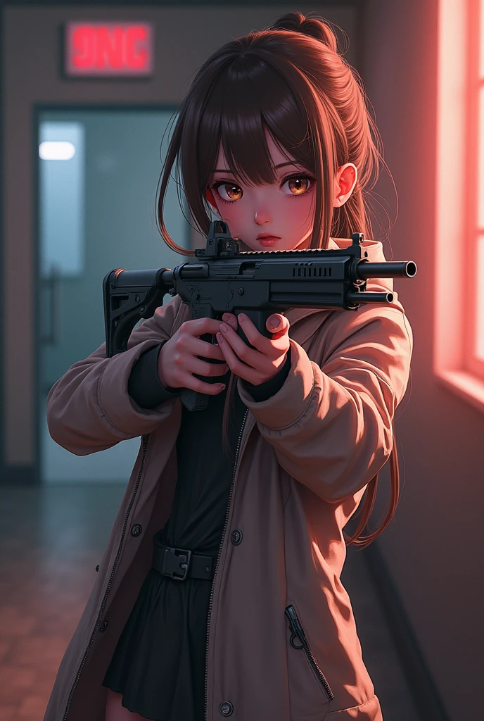 uhd, high details, best quality, girl, gun