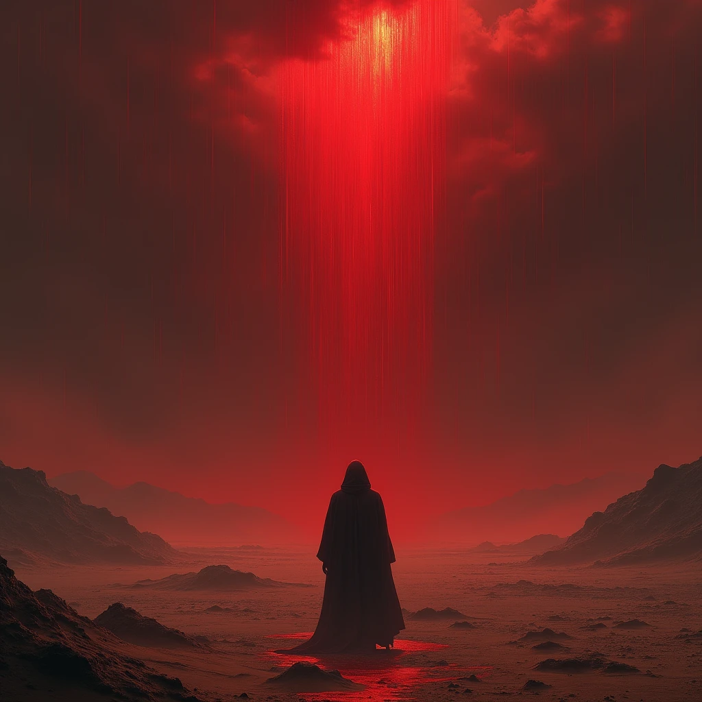 Desert, mysterious, blood raining, realistic,