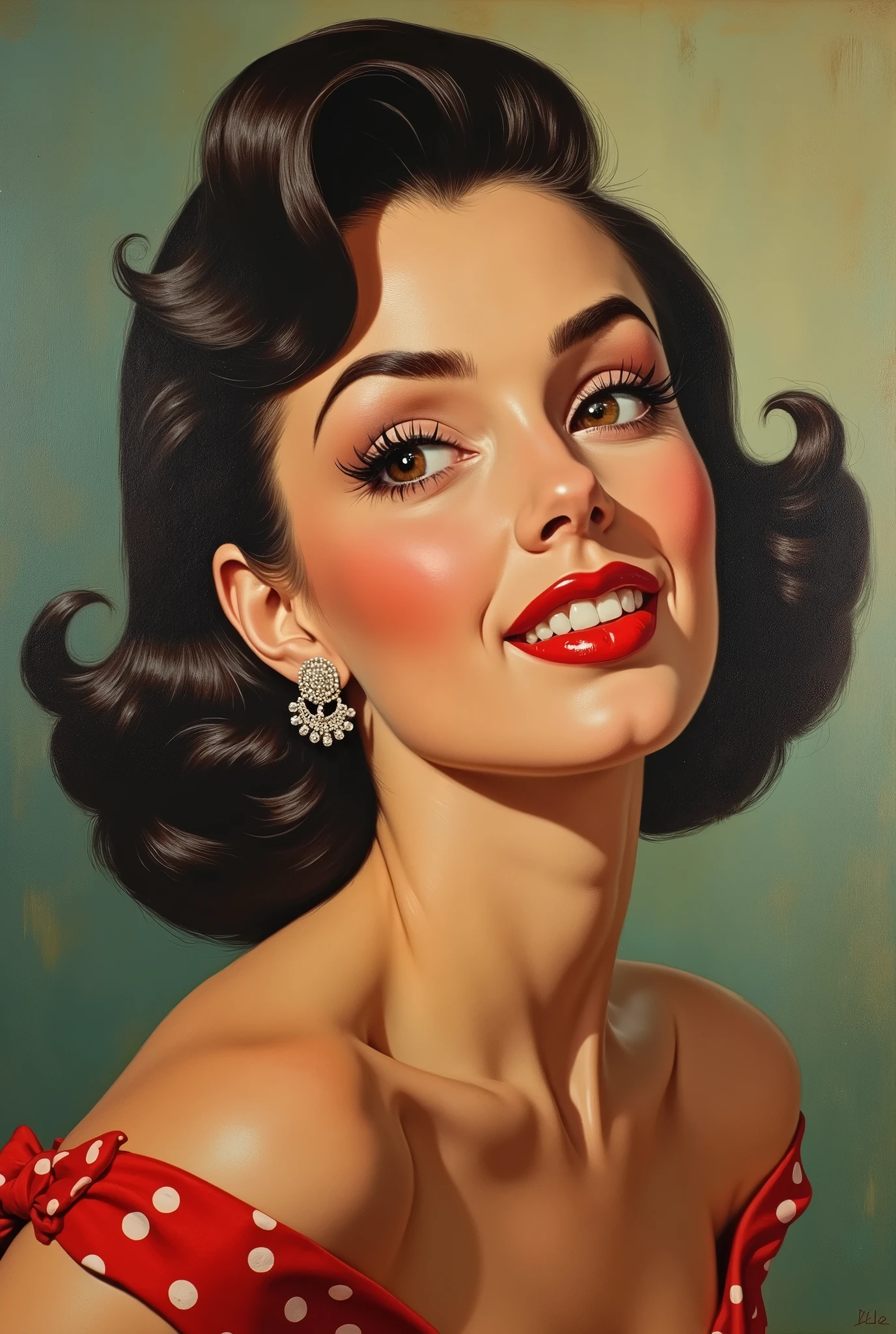 Carmem Miranda in 50s pinup style, not Gil Evergren style, oil painting.