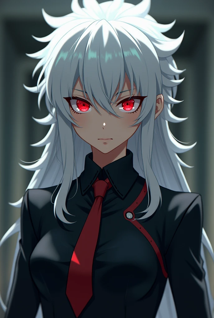 Create a Boku no hero academia oc with white hair and red eyes in uniform 