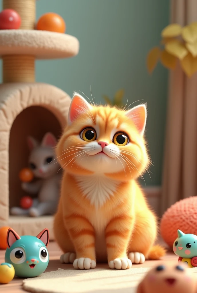 Orange tabby cat,Persian breed,Play toys,Cat Condo,cute,