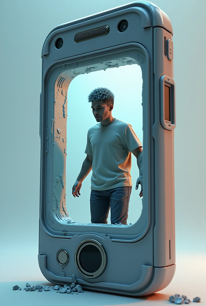 3D image of a person coming out of a cell phone 




