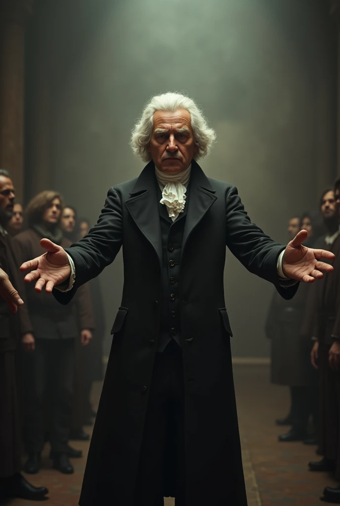 make immanuel kant in a position to prevent a fight, stretching out both hands to break up an imaginary fight