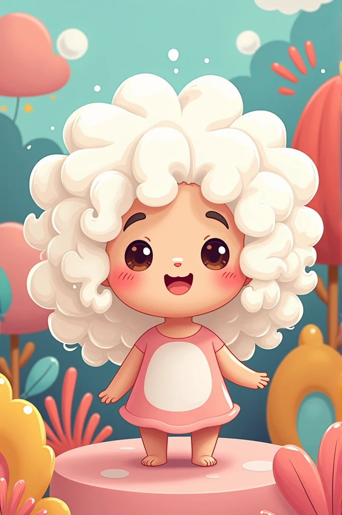 Make a Cartoon drawing, of a white, and curly hair low