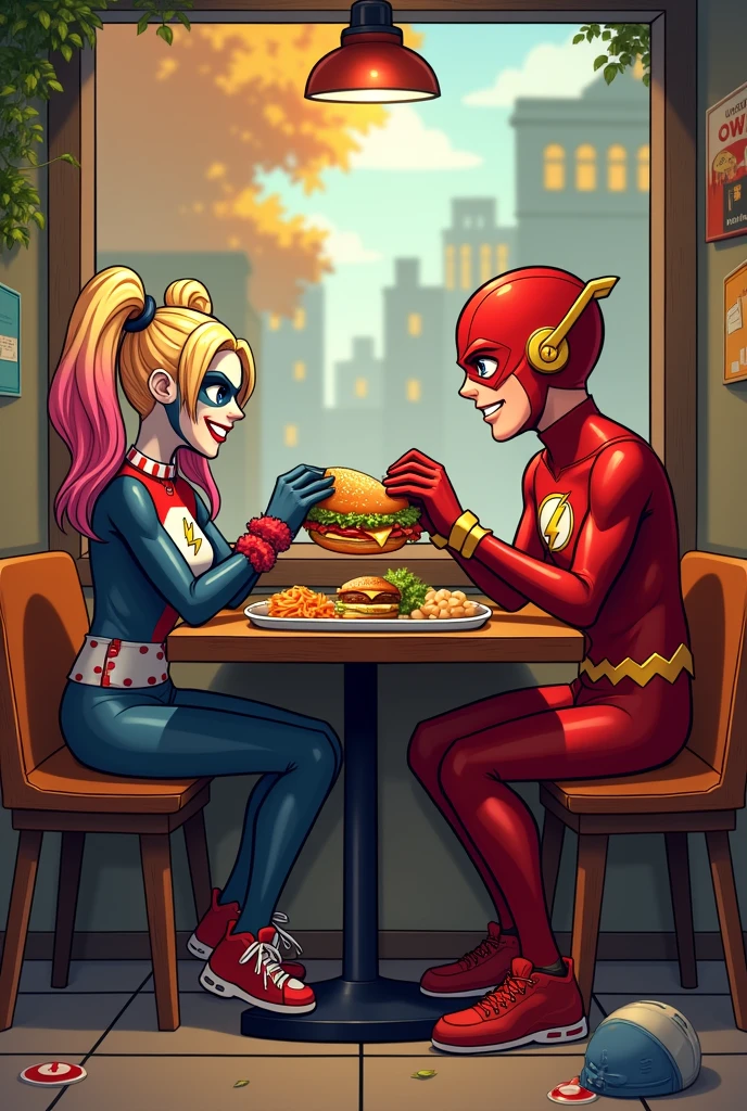 Halerquina and Wally West eating hamburger