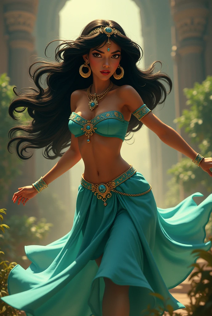 Stunning Princess Jasmine, photo in 8k, in action, cinematic.