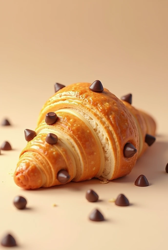 Croissant with biscuit on the outside of the bread and animated chocolate chips