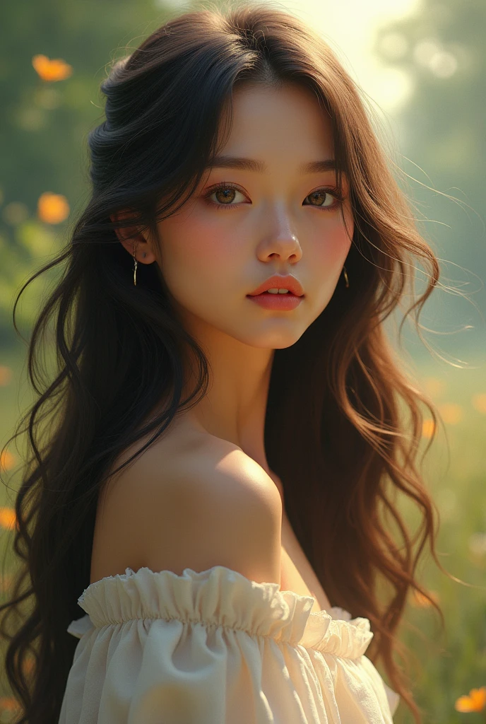 A natural girl, long hair