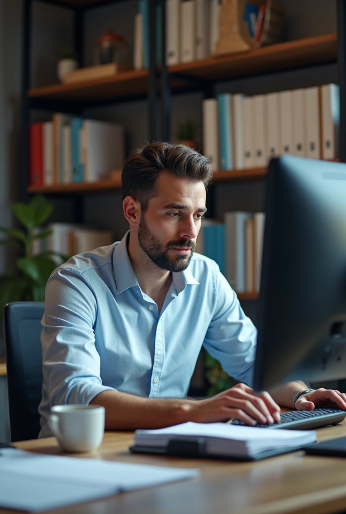 a man is working on a computer