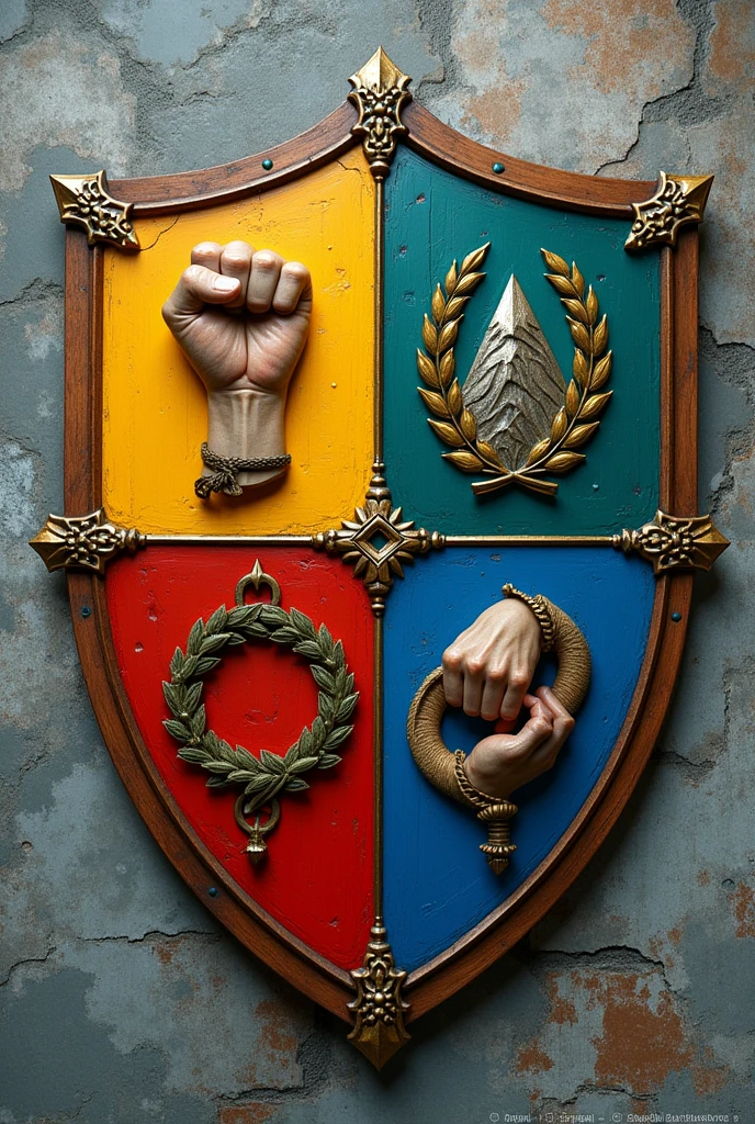Create a school shield with the following values: assertiveness, Tolerance, overcoming and union.