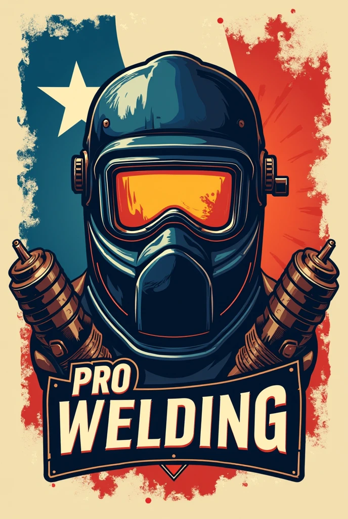 Retro logo, name pro welding, welder mask, mig welding, stick welding, chilean flag