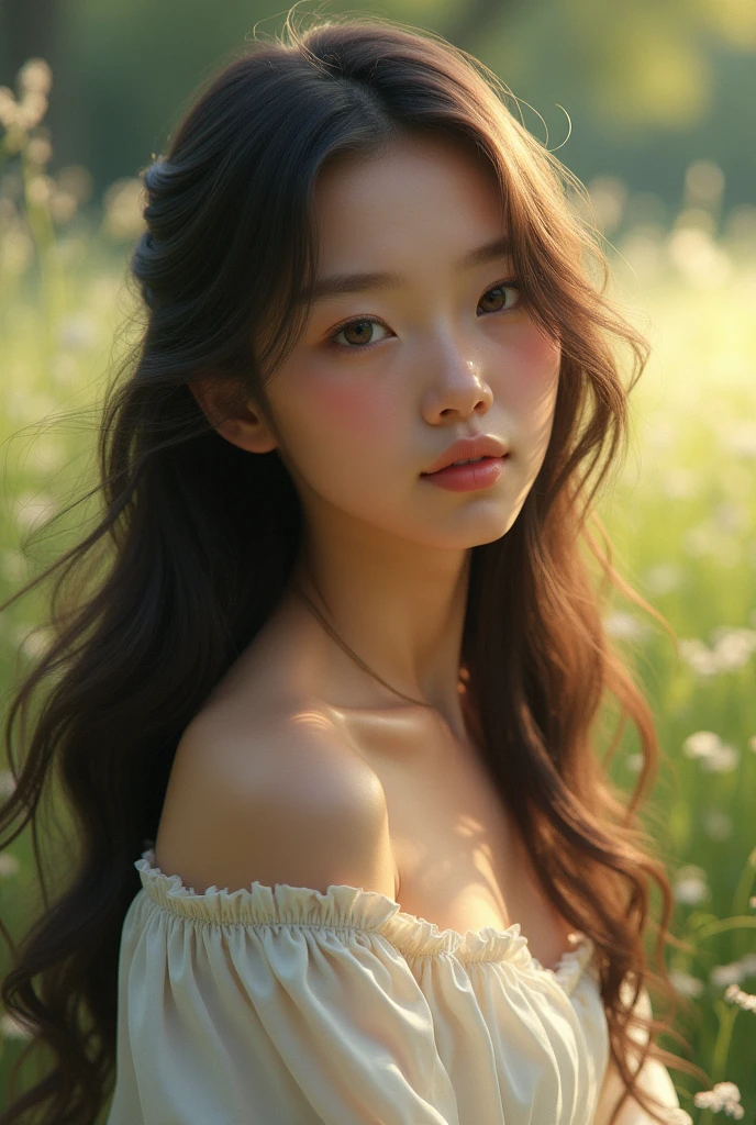 A natural girl, long  hair